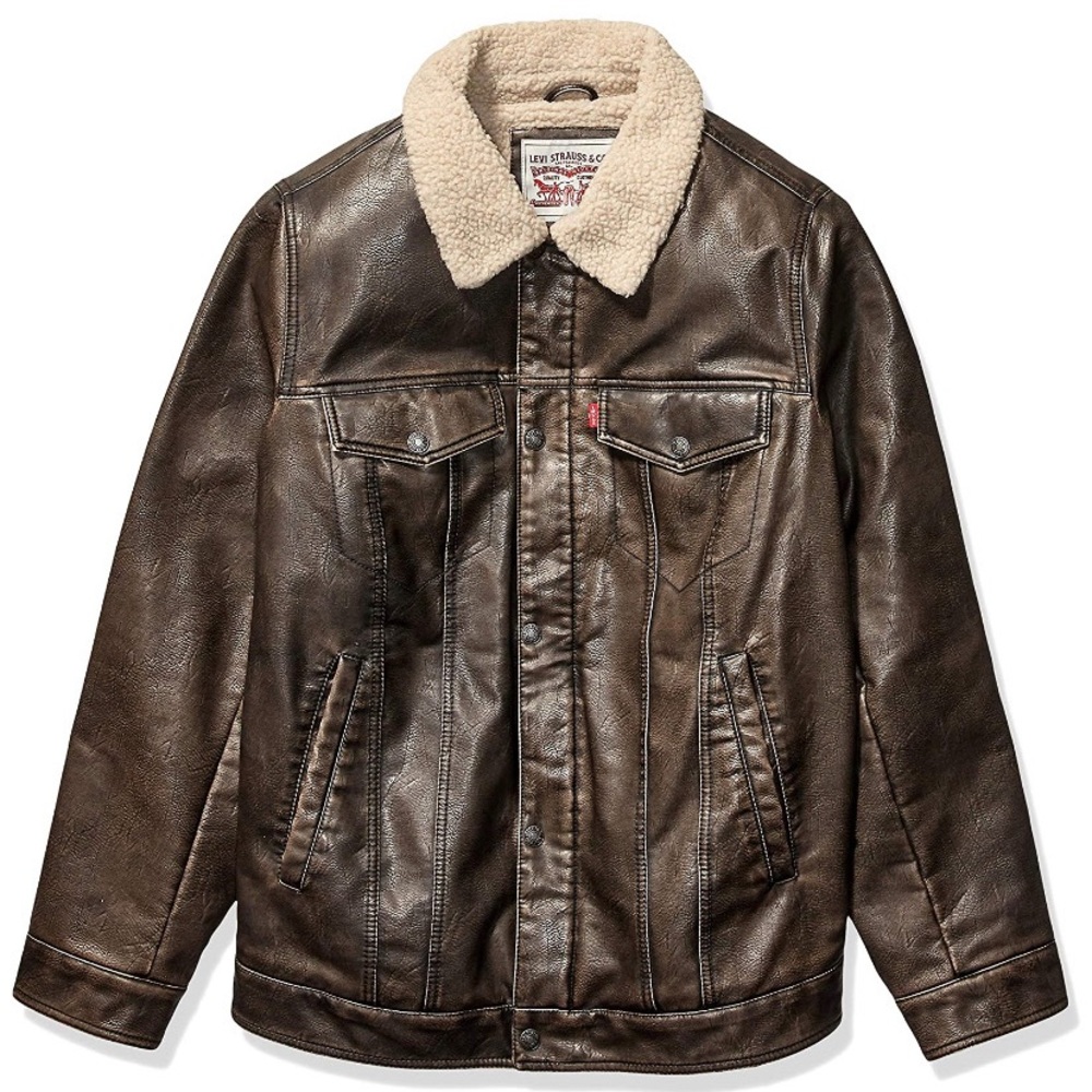 Leather Levi Fur Collar Coat